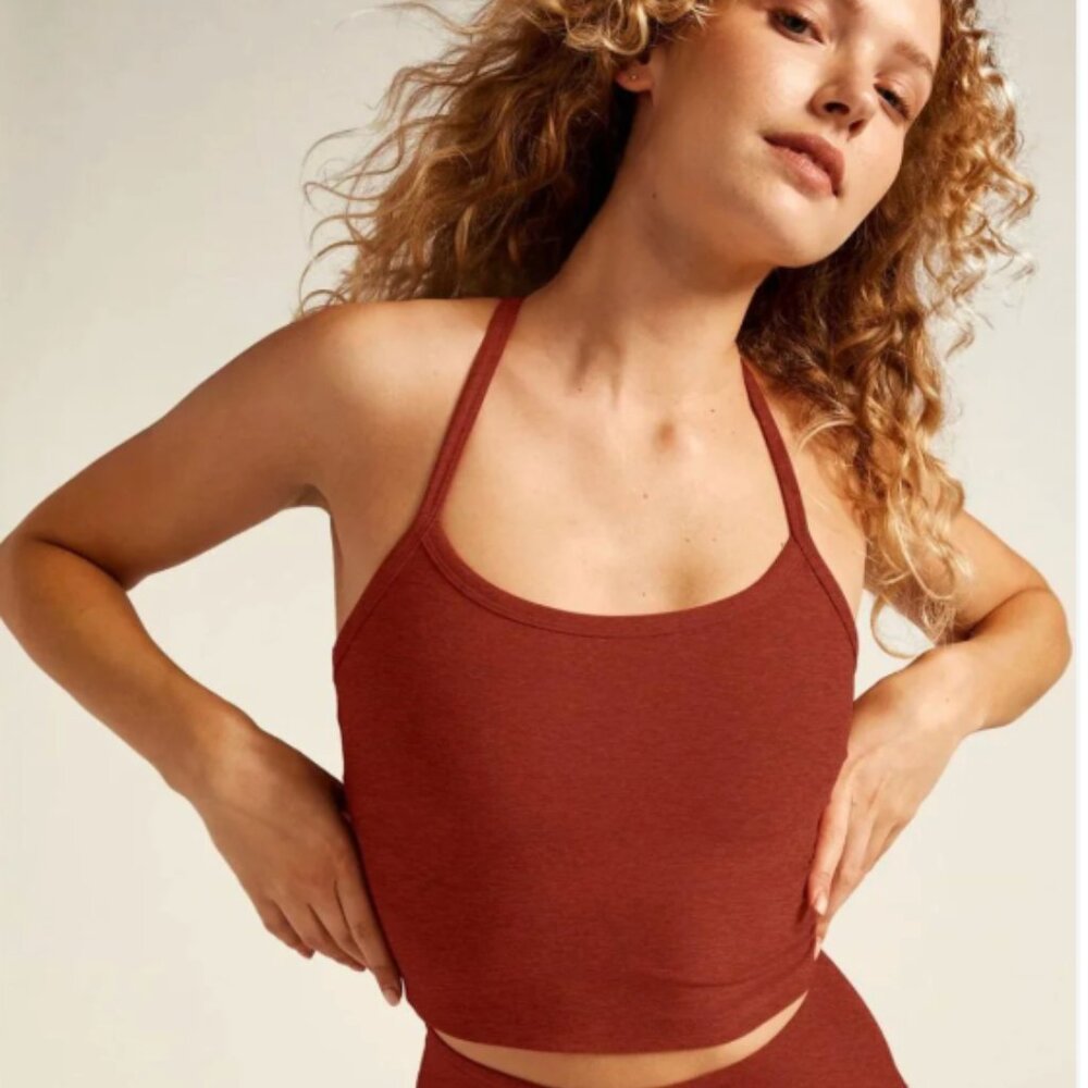 Beyond Yoga Spacedye Slim Racerback Cropped Tank - Red Sand Heather